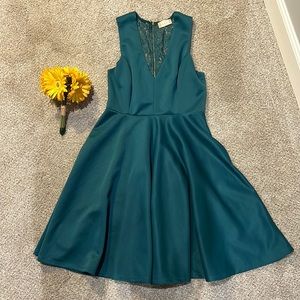 Dark emerald green skater satin like dress